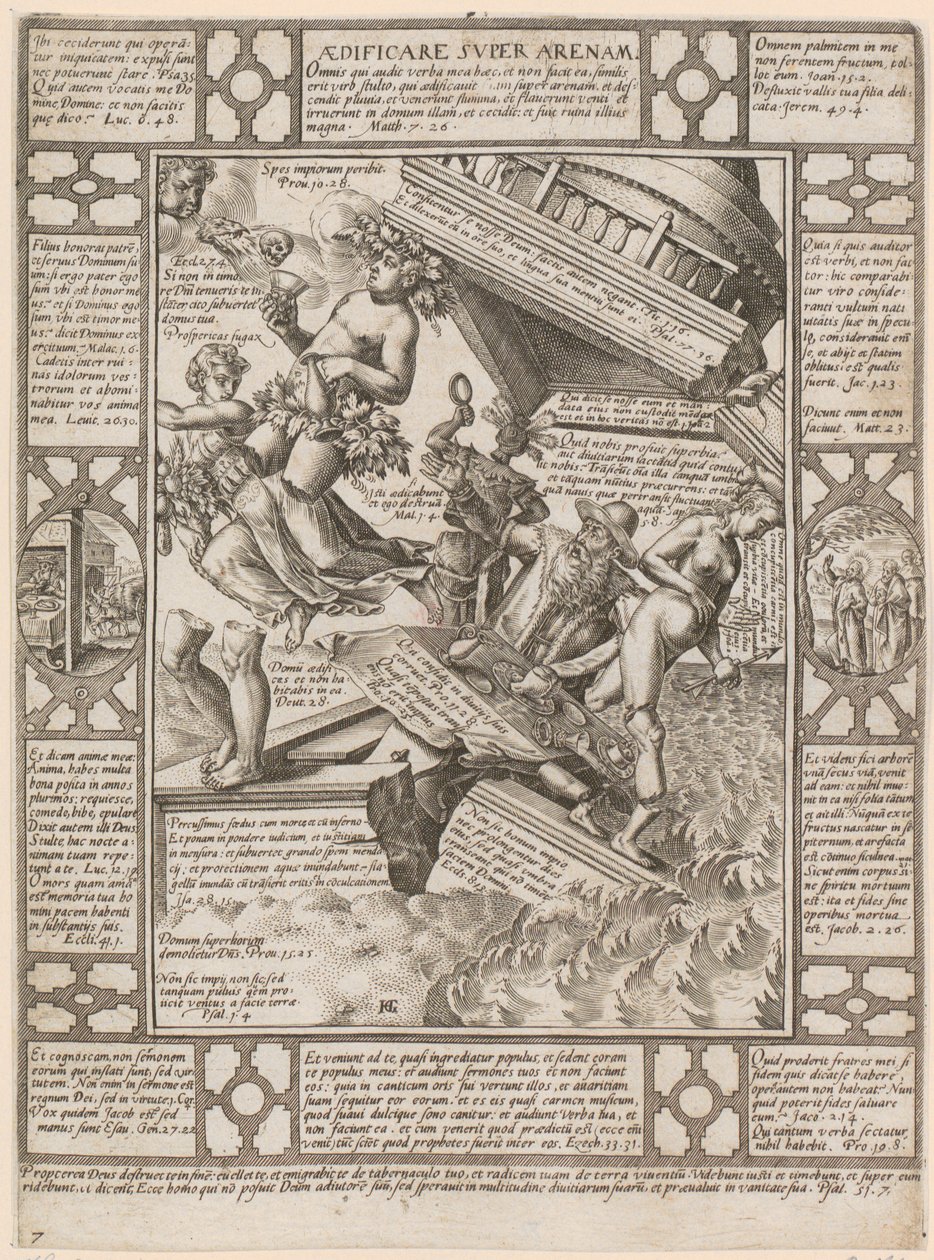 Aedificare super Arenam, foglio 7 della serie "Allegorie della fede cristiana" da Hendrick Goltzius