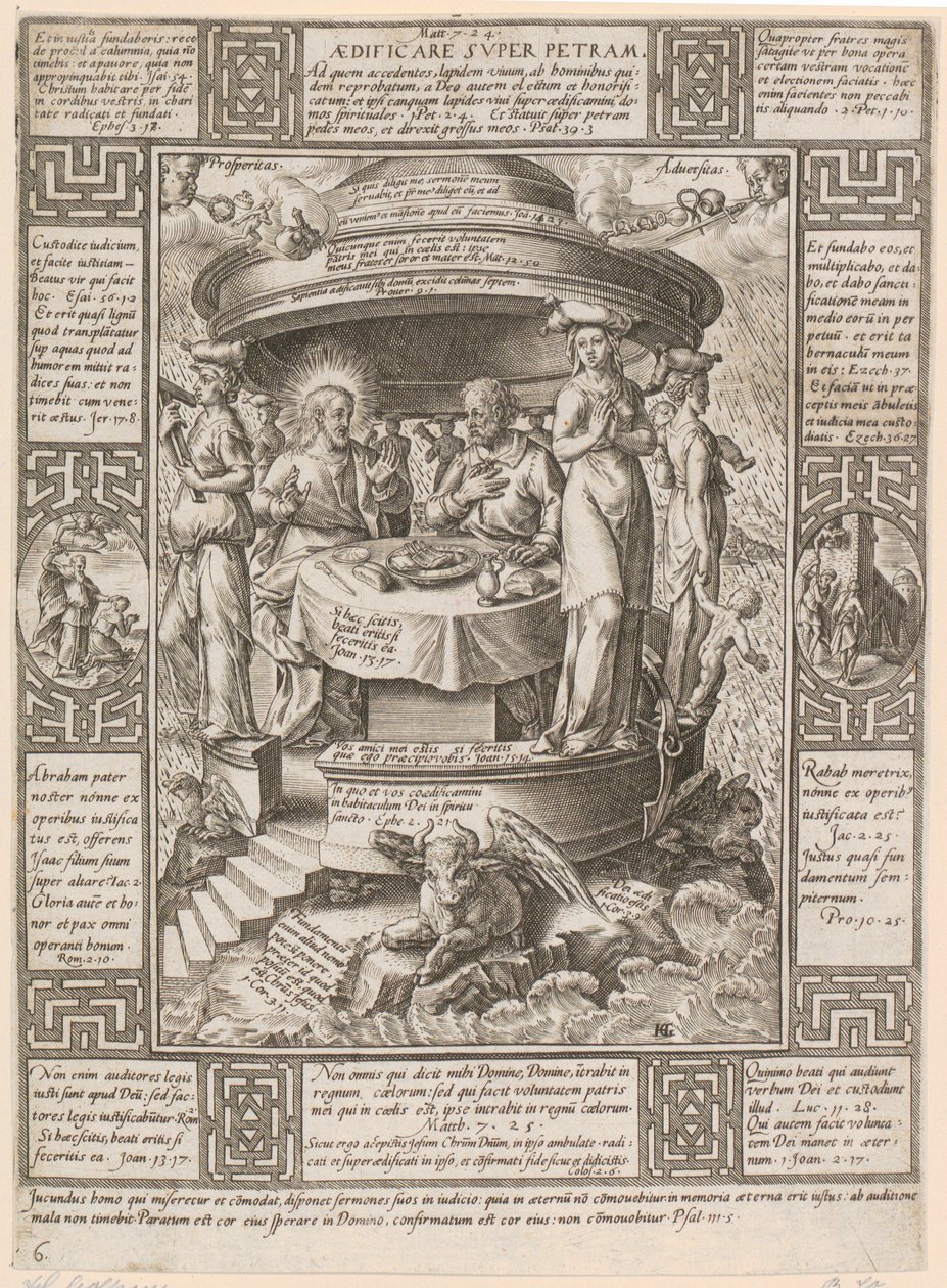 Aedificare super Petram, foglio 6 della serie "Allegorie della fede cristiana" da Hendrick Goltzius