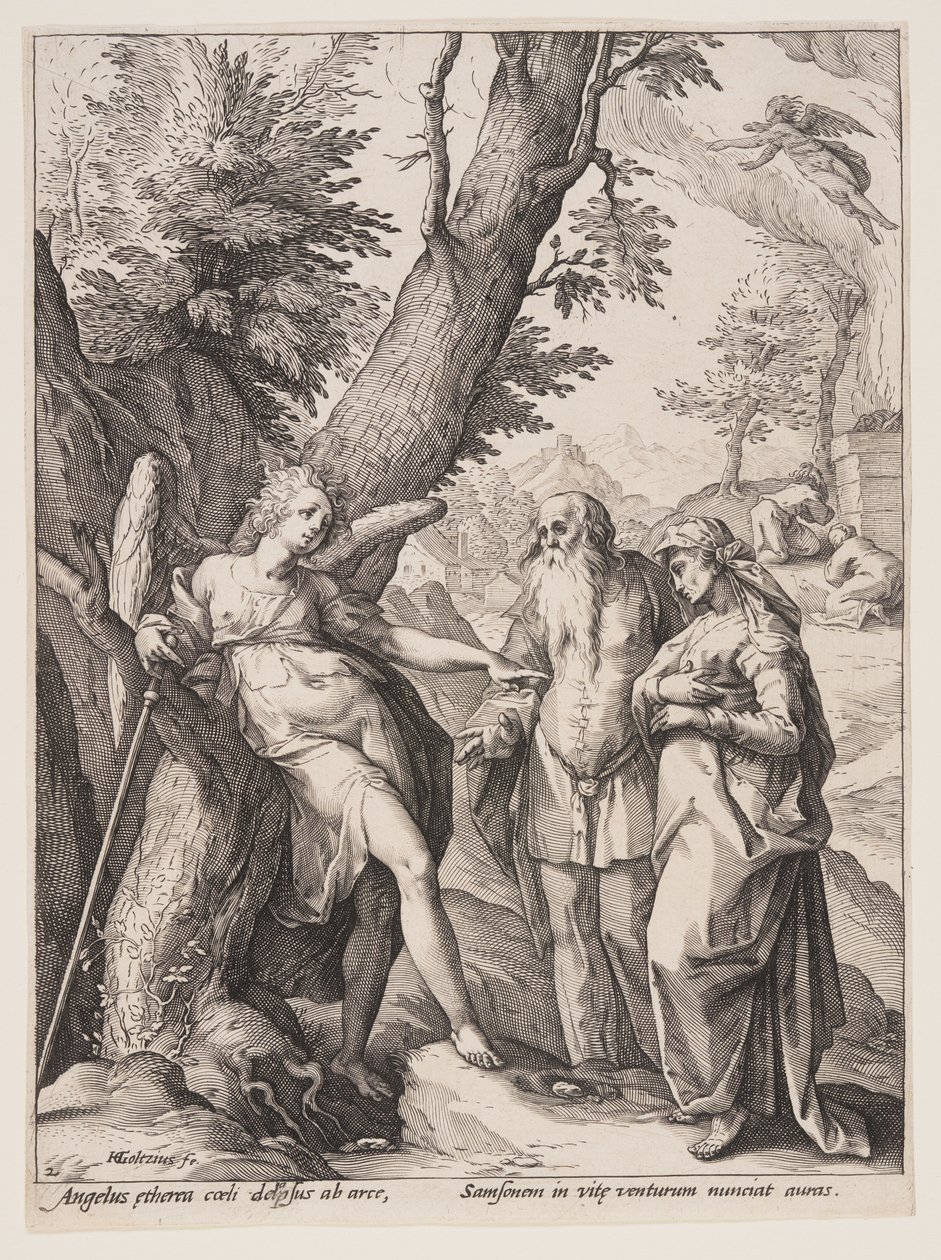 Angelo con Manoa e sua moglie da Hendrick Goltzius