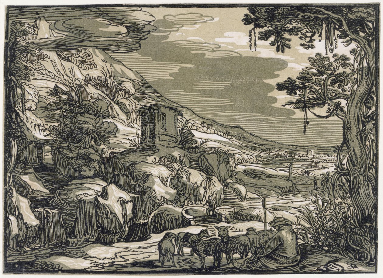 Paesaggio arcadico con un pastore da Hendrick Goltzius