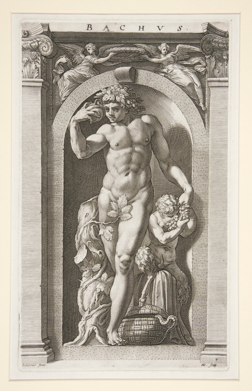 Bacco, #7 in una serie di Otto Dei Antichi da Hendrick Goltzius