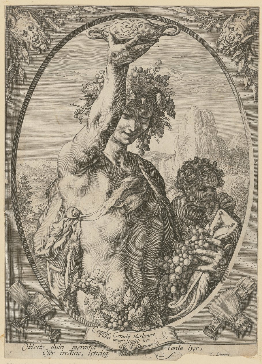 Bacco, foglio 1 della serie "Bacco, Venere e Cerere" da Hendrick Goltzius