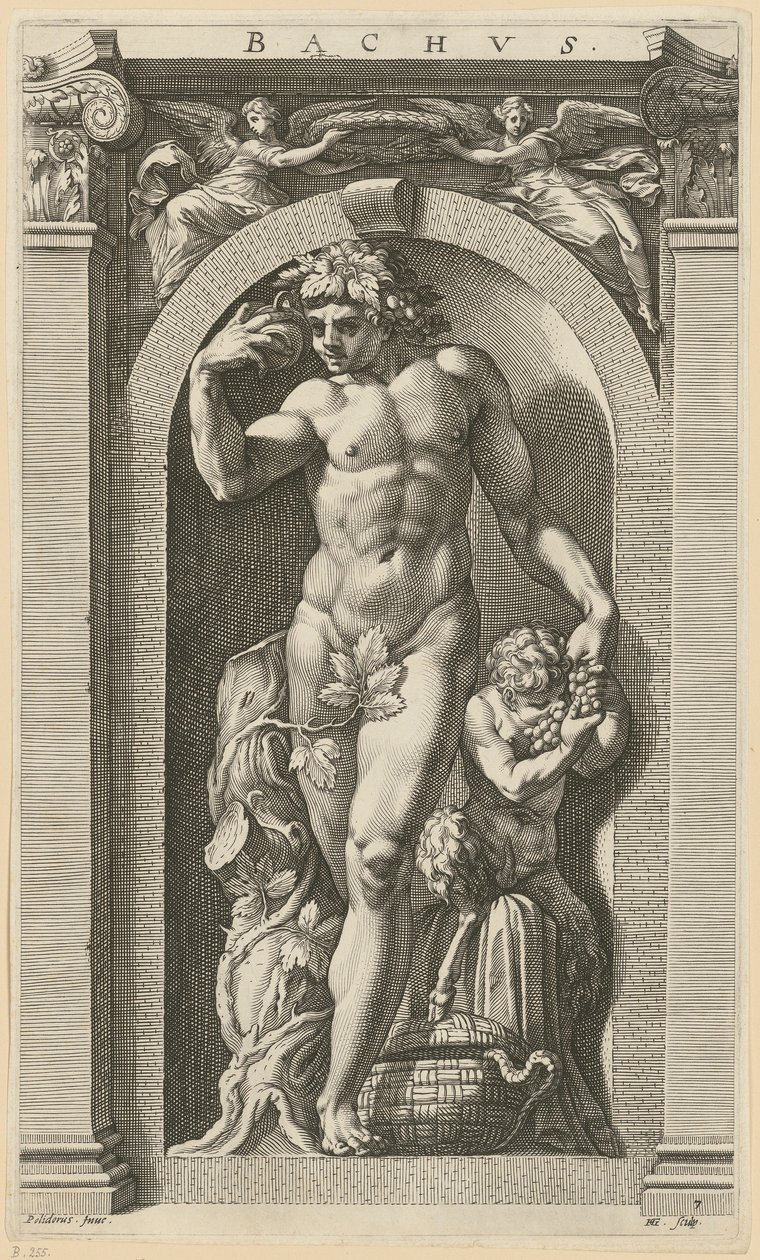 Bacco, foglio 7 della serie "Otto divinità antiche" da Hendrick Goltzius