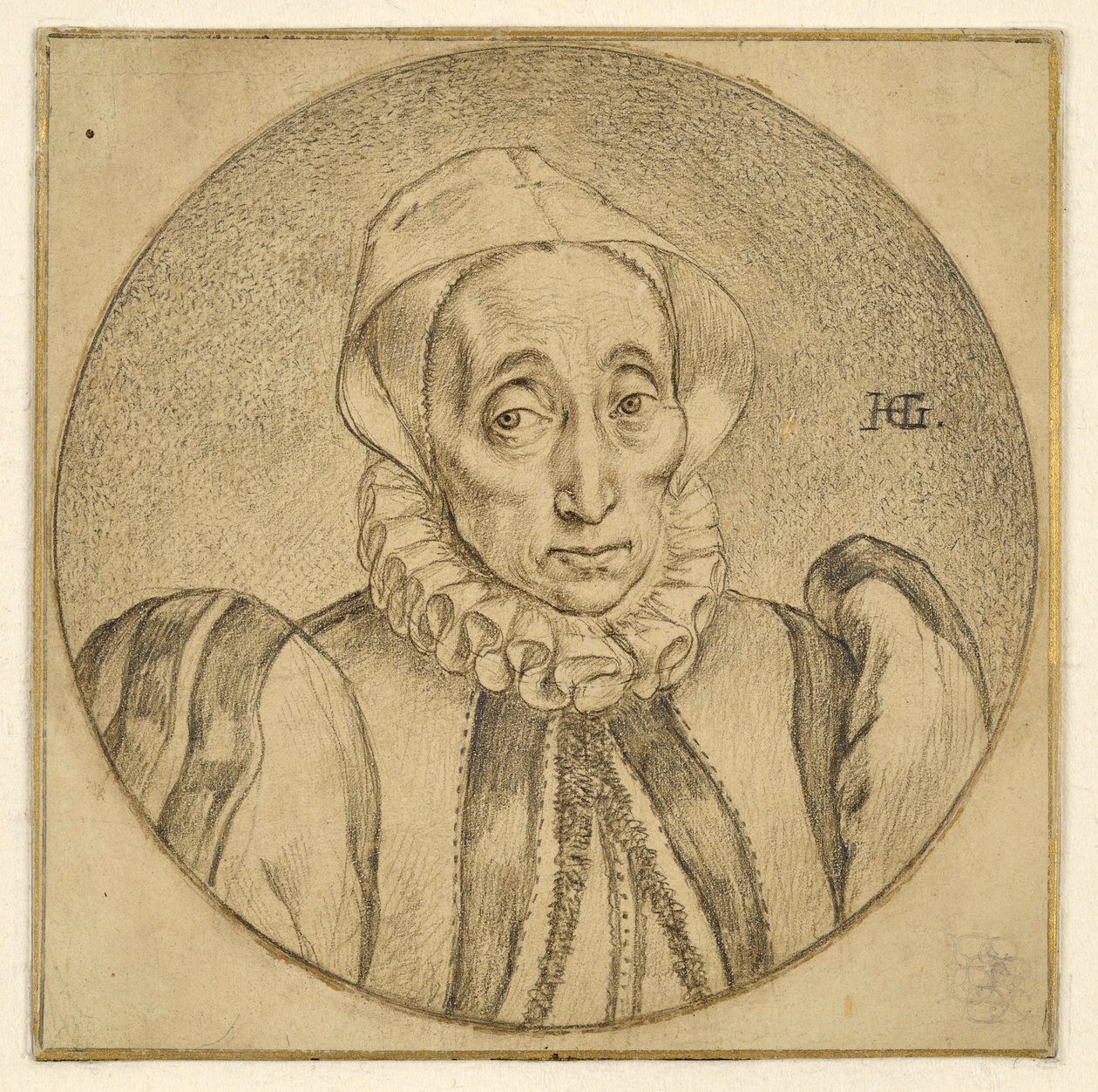 Ritratto a mezzo busto di un’anziana signora (Agatha Scholiers) da Hendrick Goltzius