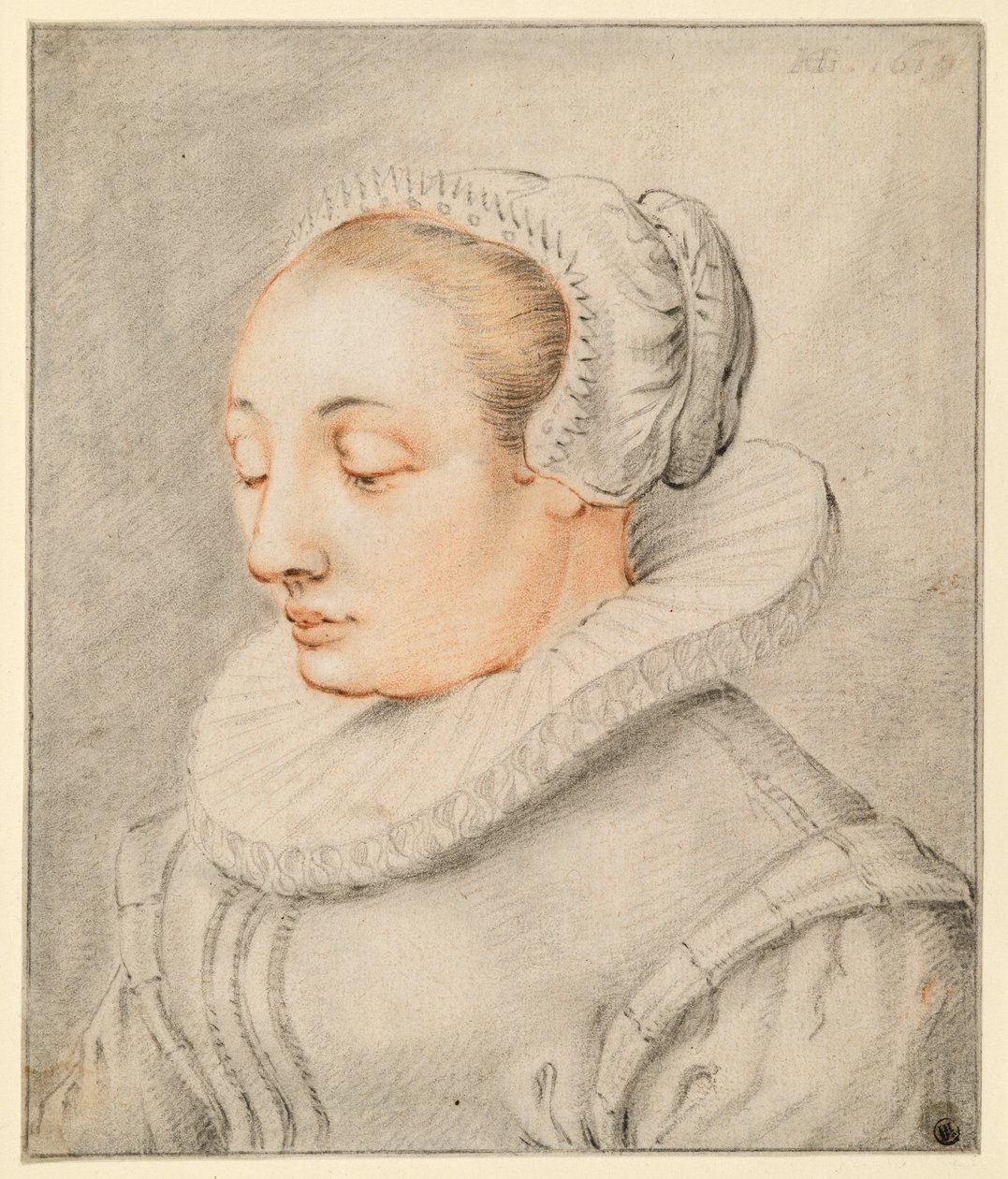 Ritratto a mezzo busto di una giovane donna con la cuffia da Hendrick Goltzius