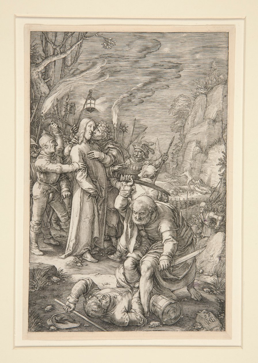 Cristo catturato (il tradimento di Cristo), da La Passione, #3 in una serie di 12 incisioni da Hendrick Goltzius