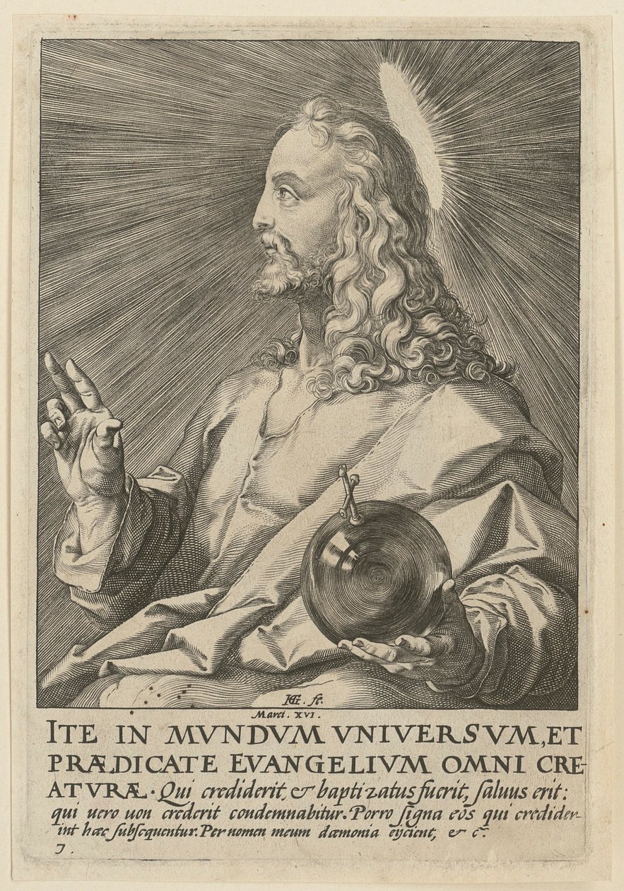 Cristo come Salvator Mundi, tavola 7 della serie “Cristo, i dodici apostoli e Paolo” da Hendrick Goltzius