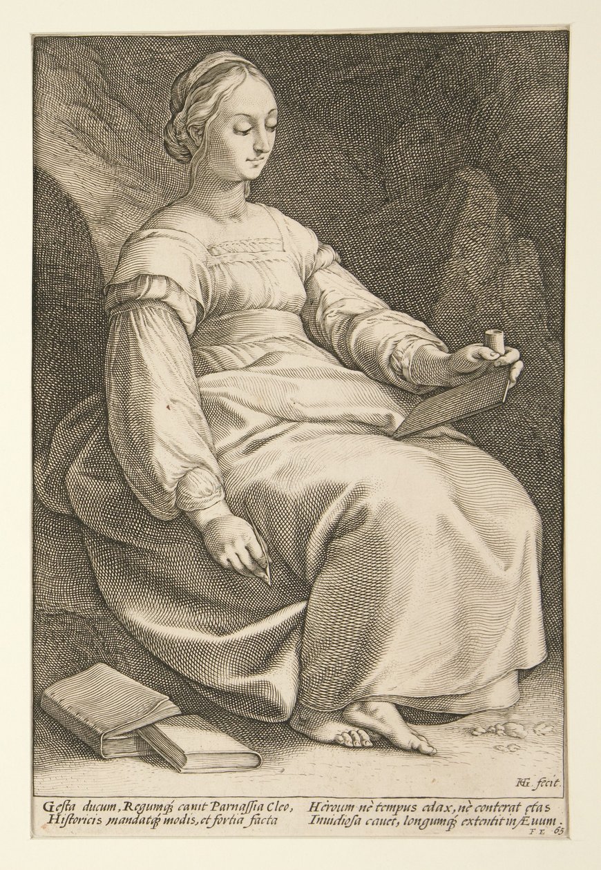 Clio, tavola 4 della serie “Le nove muse” da Hendrick Goltzius