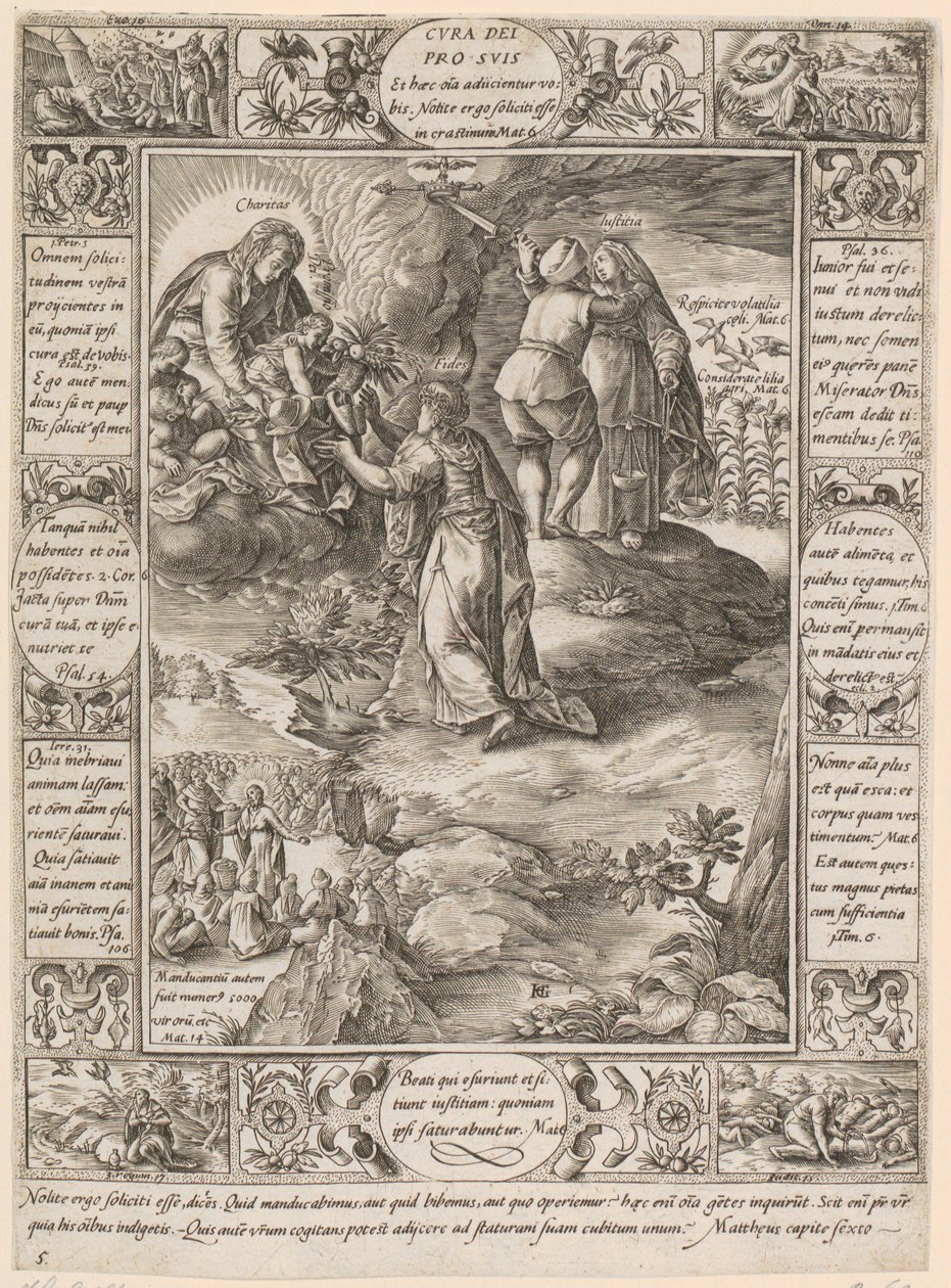 Cura dei pro suis, tavola 5 della serie «Allegorie della fede cristiana» da Hendrick Goltzius