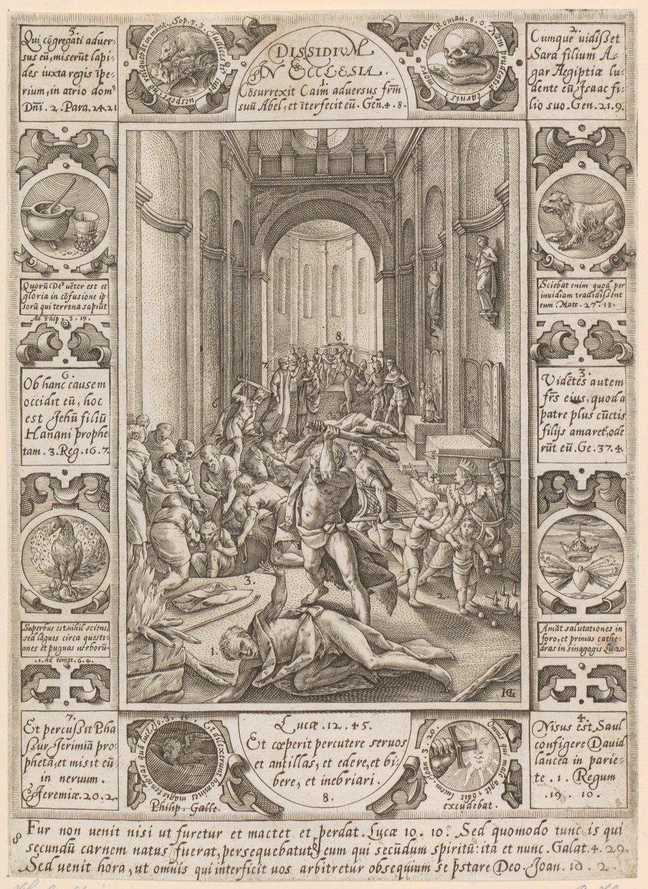 Dissidium in Ecclesia, foglio 8 della serie "Allegorie della fede cristiana" da Hendrick Goltzius