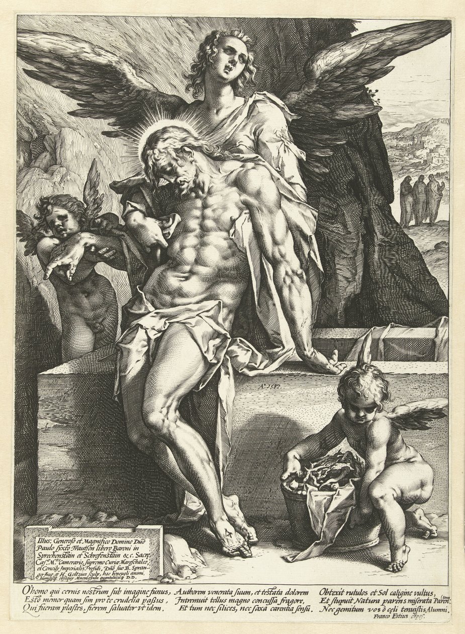 Angeli portano il corpo di Cristo da Hendrick Goltzius