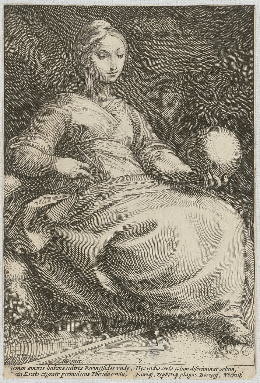 Erato, tavola 7 della serie «Nove Muse» da Hendrick Goltzius