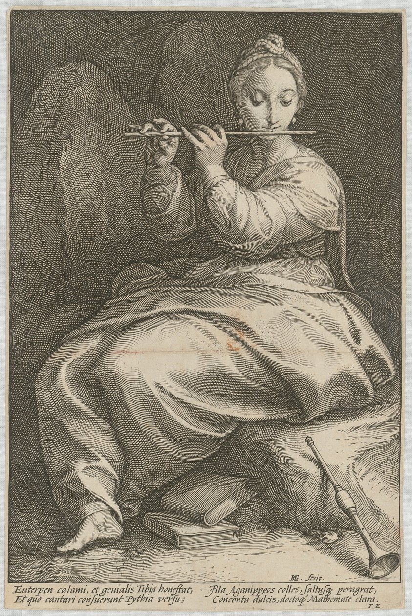 Euterpe, foglio 6 della serie "Nove Muse" da Hendrick Goltzius