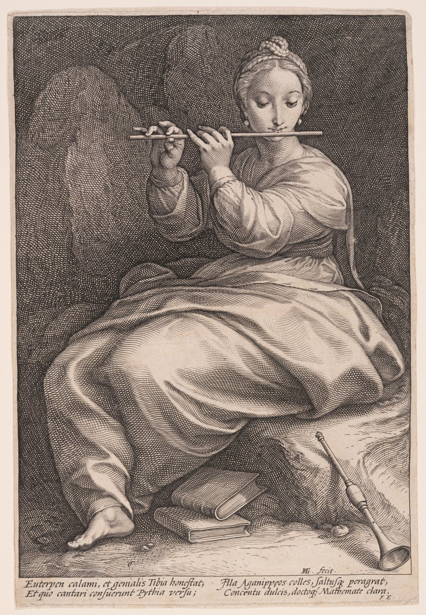 Euterpe, la musa della musica, da Le nove muse da Hendrick Goltzius