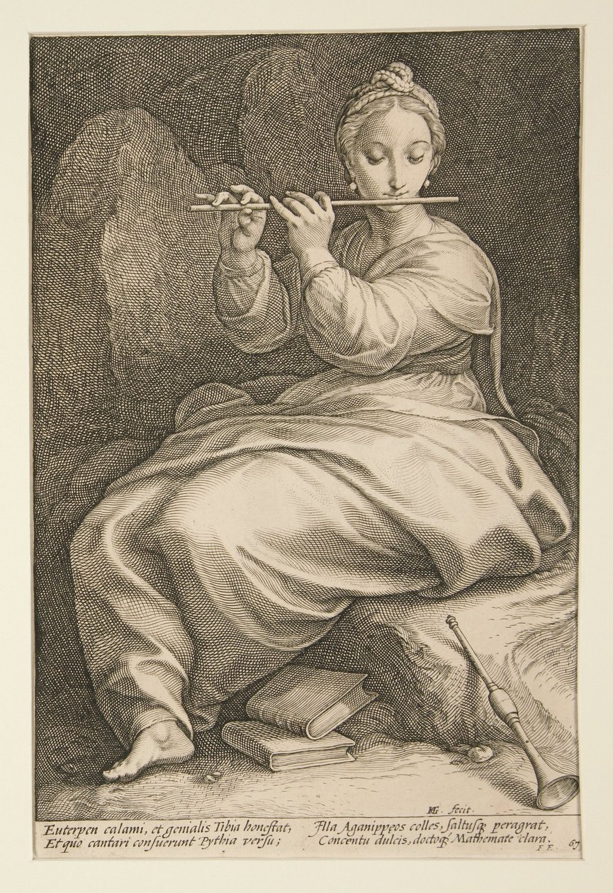 Euterpe, tavola 6 della serie “Le nove muse” da Hendrick Goltzius