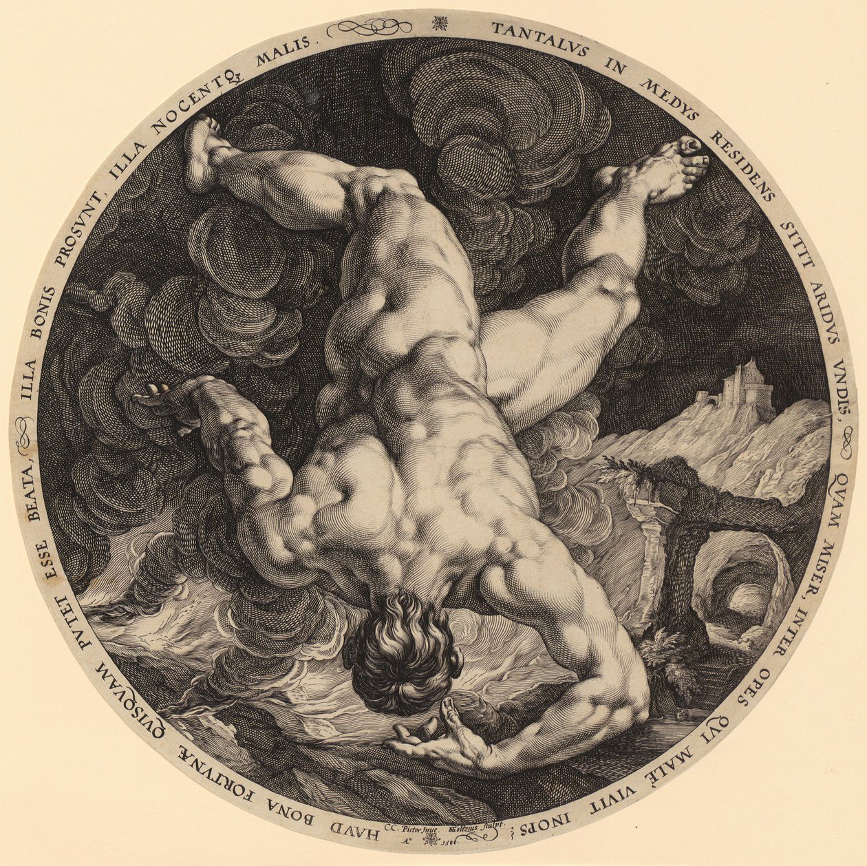 Caduta di Tantalo, tavola 1 della serie "I quattro assalitori del cielo" da Hendrick Goltzius