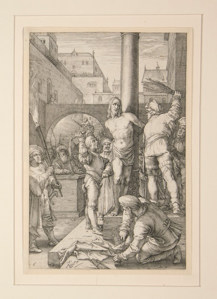 Flagellazione di Cristo, da La Passione, #6 in una serie di 12 incisioni da Hendrick Goltzius