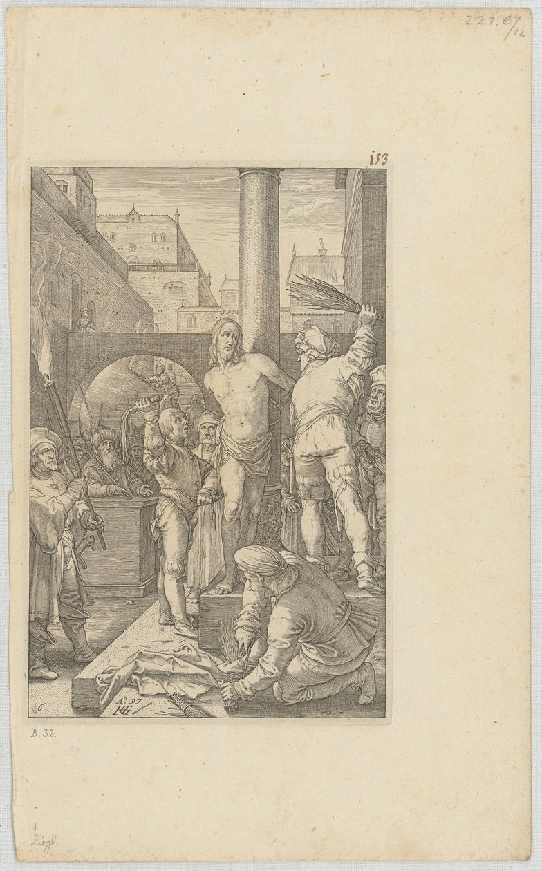 La flagellazione di Cristo, foglio 6 della serie "La Passione" da Hendrick Goltzius