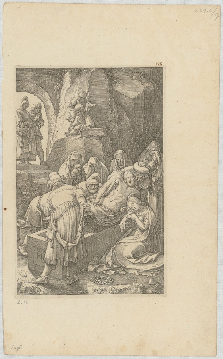 Sepoltura, foglio 11 della serie "La Passione" da Hendrick Goltzius
