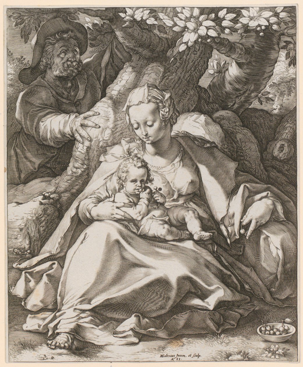 La Sacra Famiglia sotto il ciliegio da Hendrick Goltzius