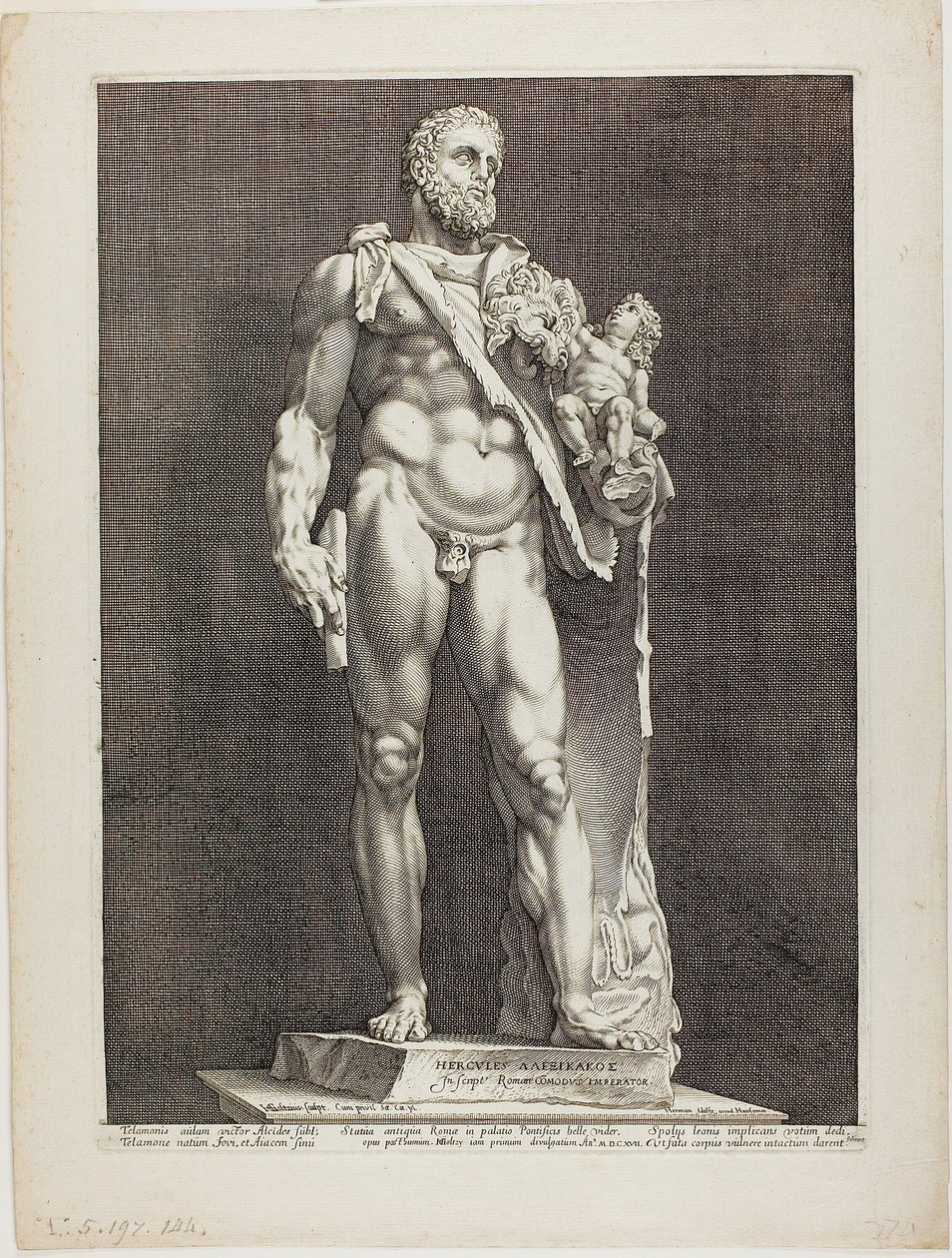 Ercole e Telefo, lastra due da Tre famose sculture antiche da Hendrick Goltzius