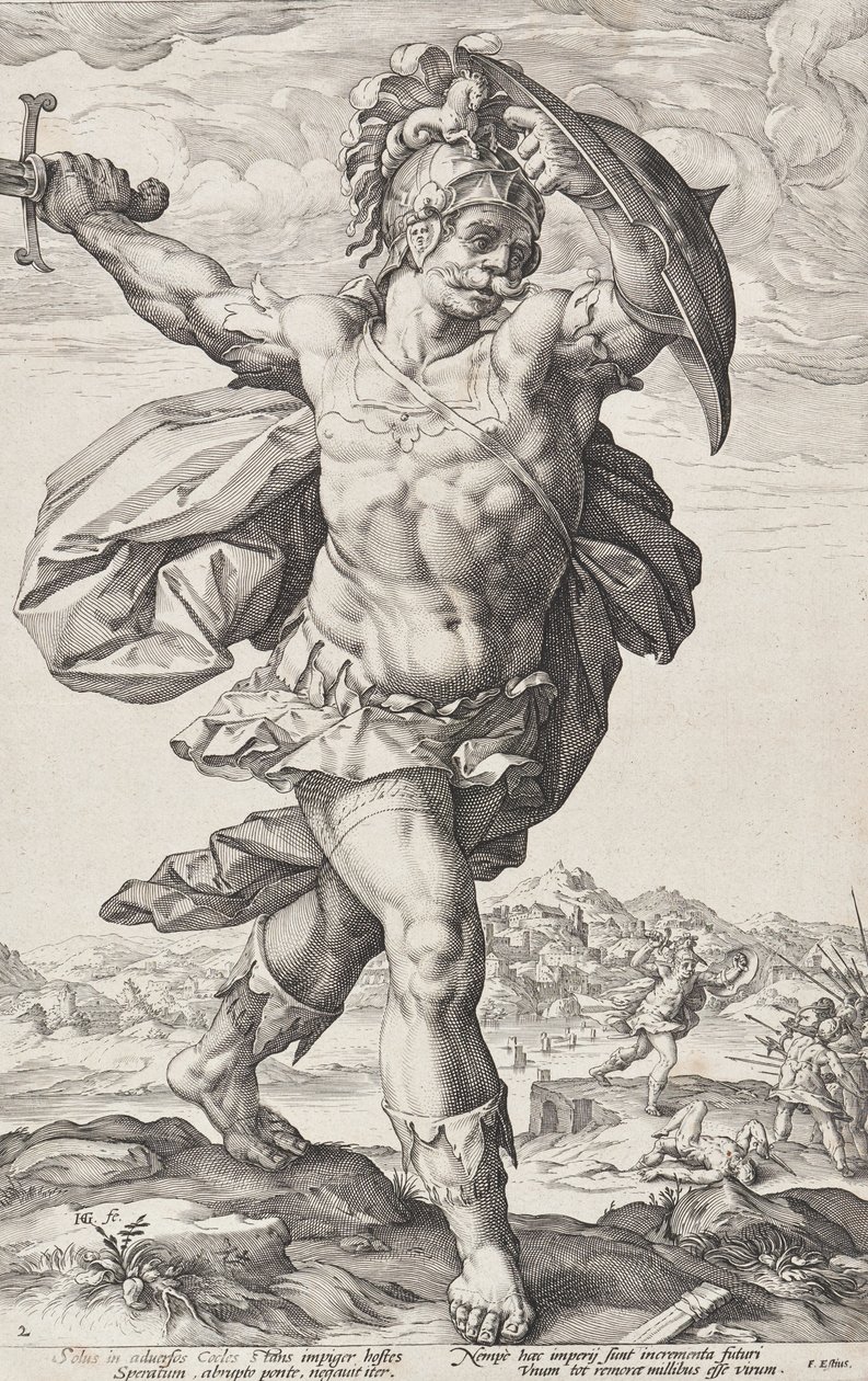 Orazio Coclite (Eroi romani, tavola 2) da Hendrick Goltzius