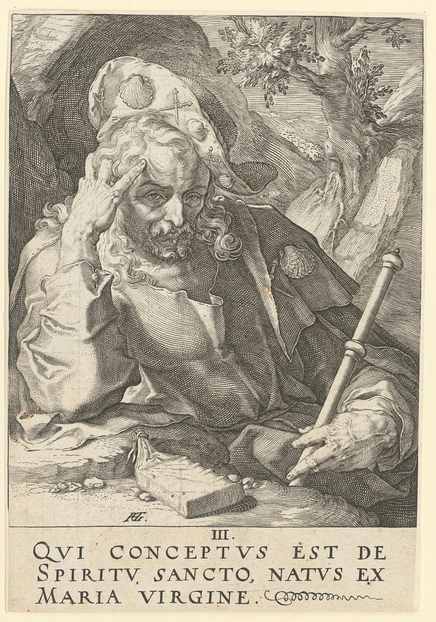 Giacomo il Maggiore, foglio 3 della serie "Cristo, i dodici apostoli e Paolo" da Hendrick Goltzius