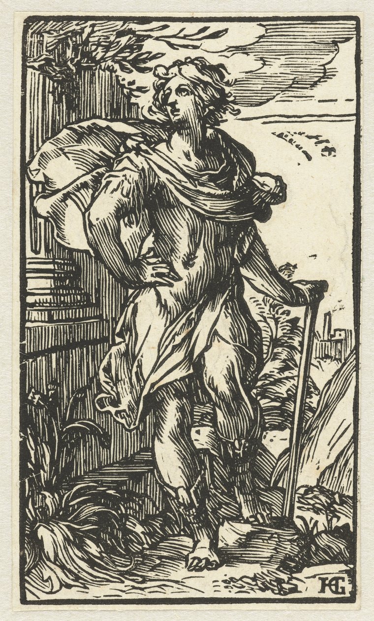 Giovane uomo con bastone da passeggio da Hendrick Goltzius