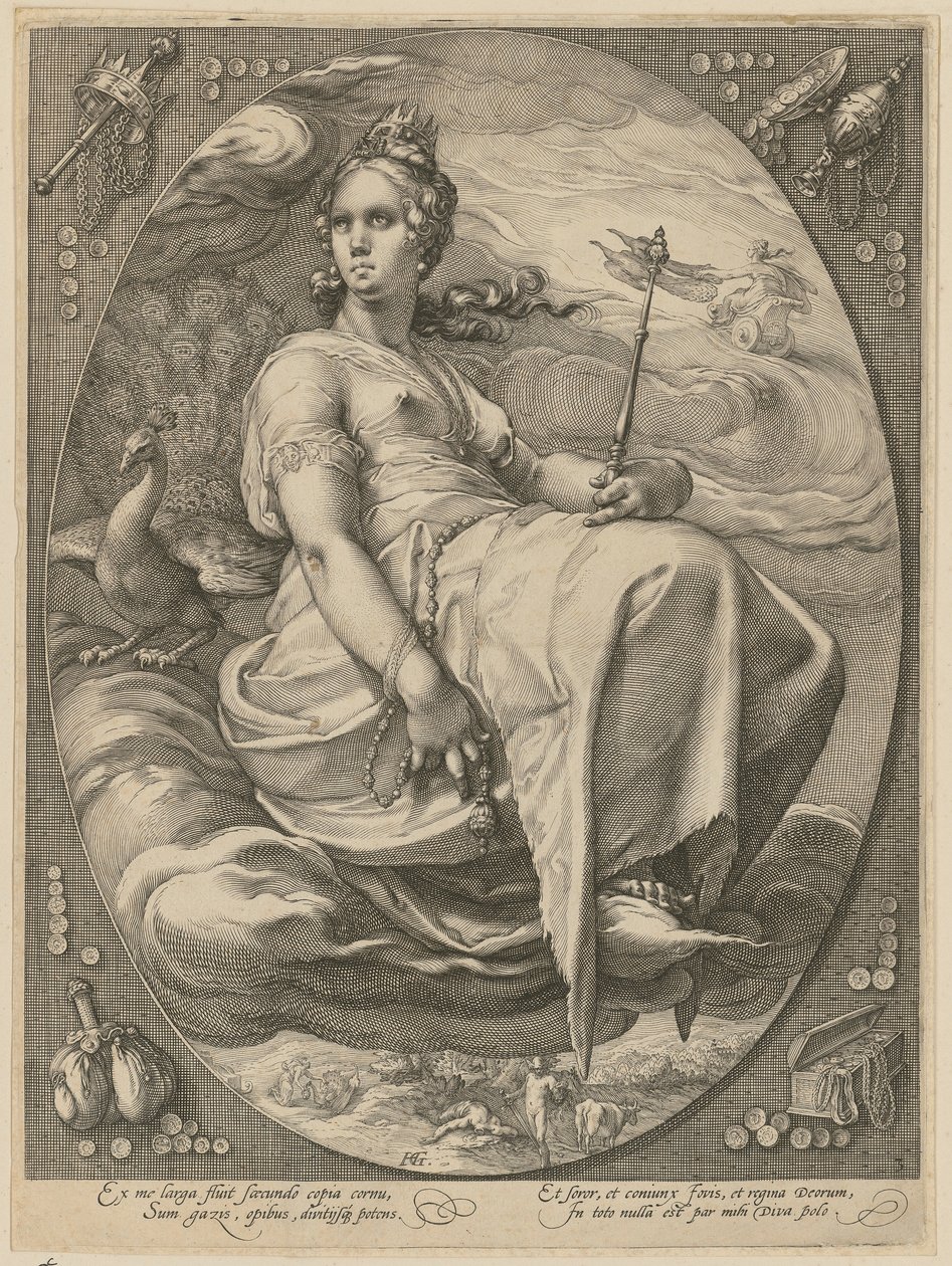 Juno, foglio 3 della serie "Tre dee" da Hendrick Goltzius