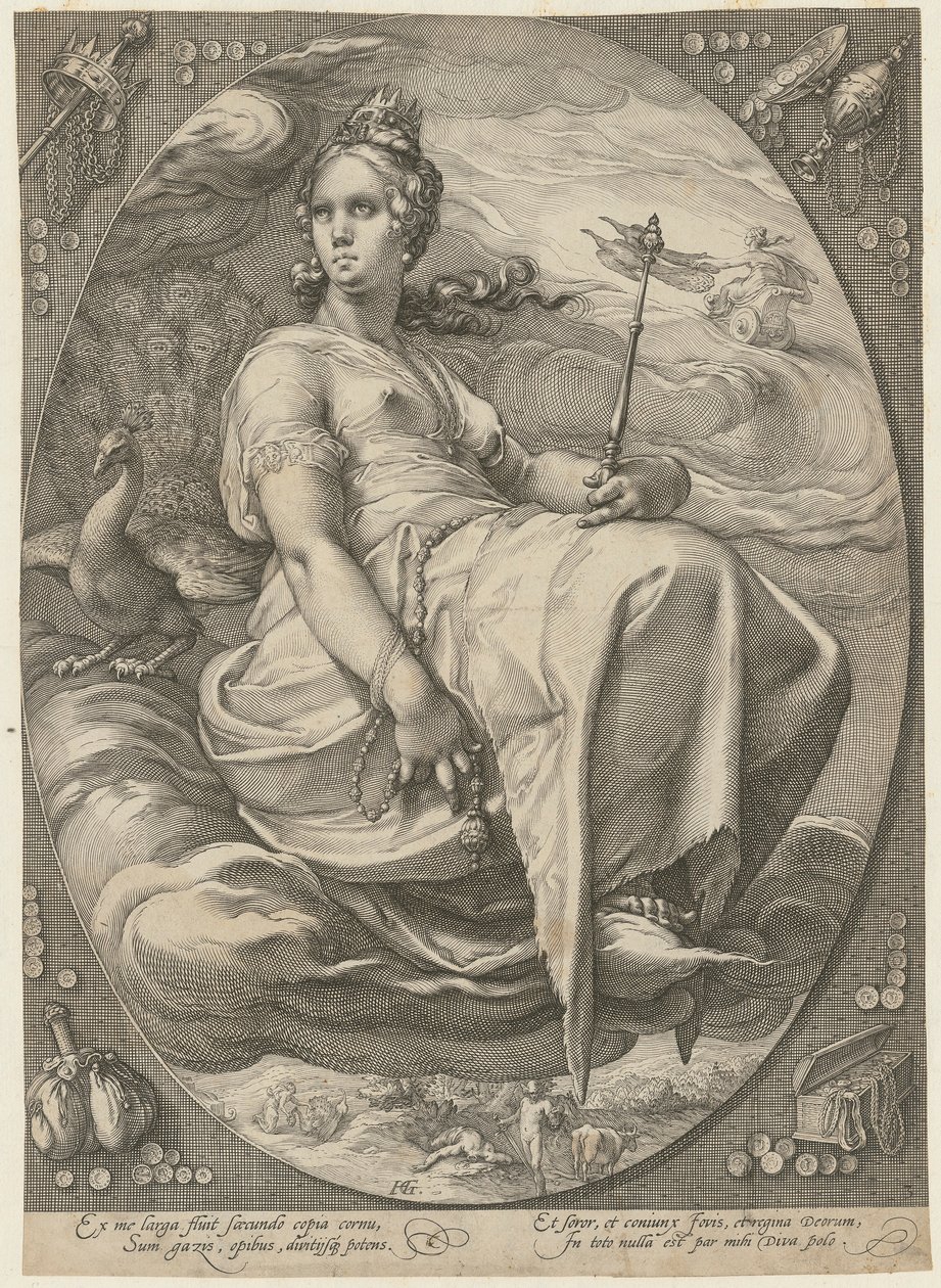 Giunone, tavola 3 della serie «Tre dee» da Hendrick Goltzius