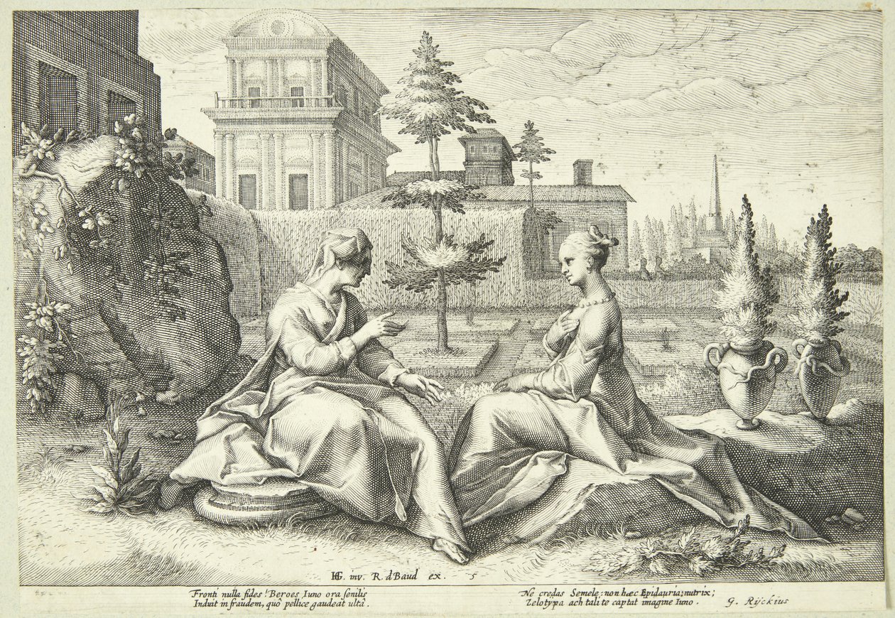 Giunone travestita da Beroë avverte Semele da Hendrick Goltzius
