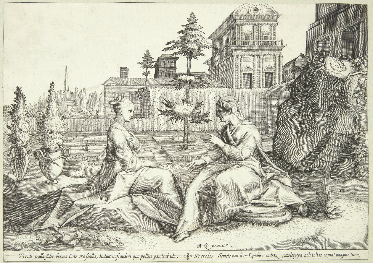 Giunone travestita da Beroe avverte Semele da Hendrick Goltzius