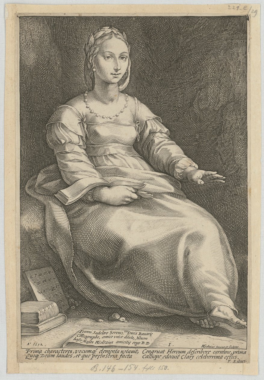 Kalliope, foglio 1 della serie "Le nove Muse" da Hendrick Goltzius