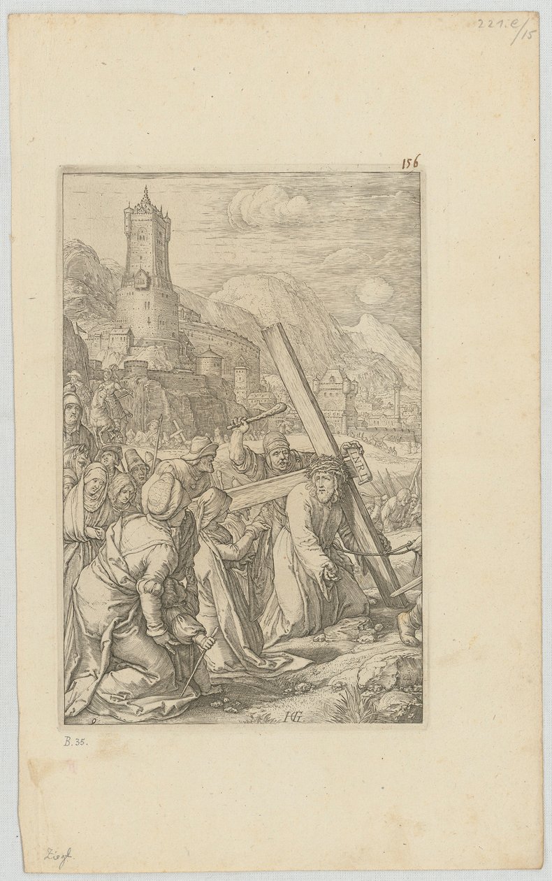 Il trasporto della croce, foglio 9 della serie "La Passione" da Hendrick Goltzius