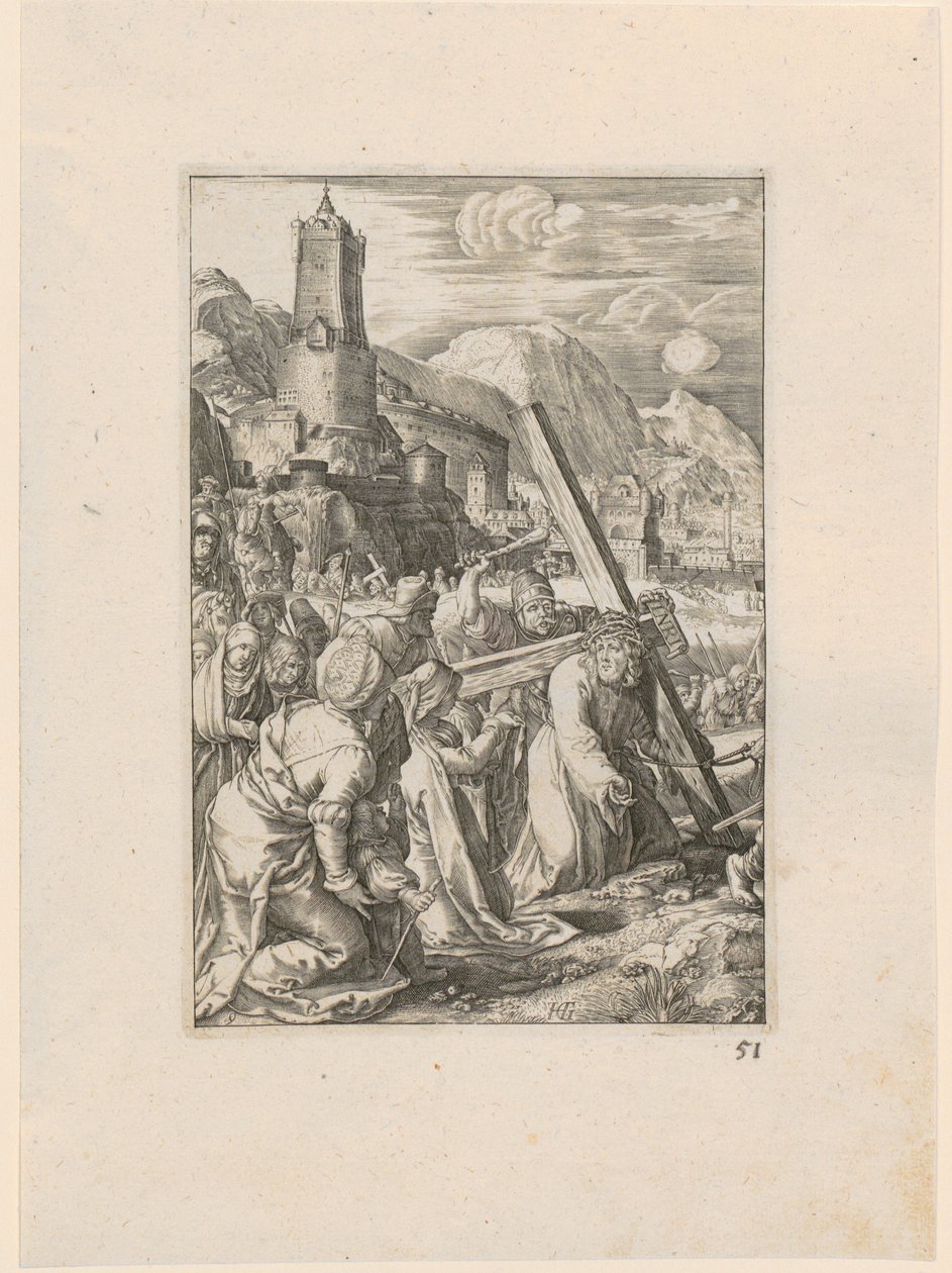 Il trasporto della croce, foglio 9 della serie "La Passione" da Hendrick Goltzius