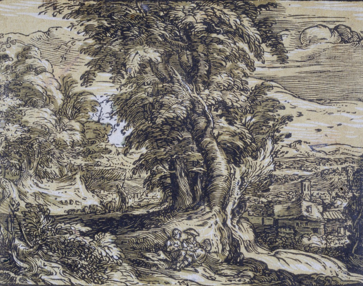 Paesaggio con alberi e una coppia di pastori da Hendrick Goltzius