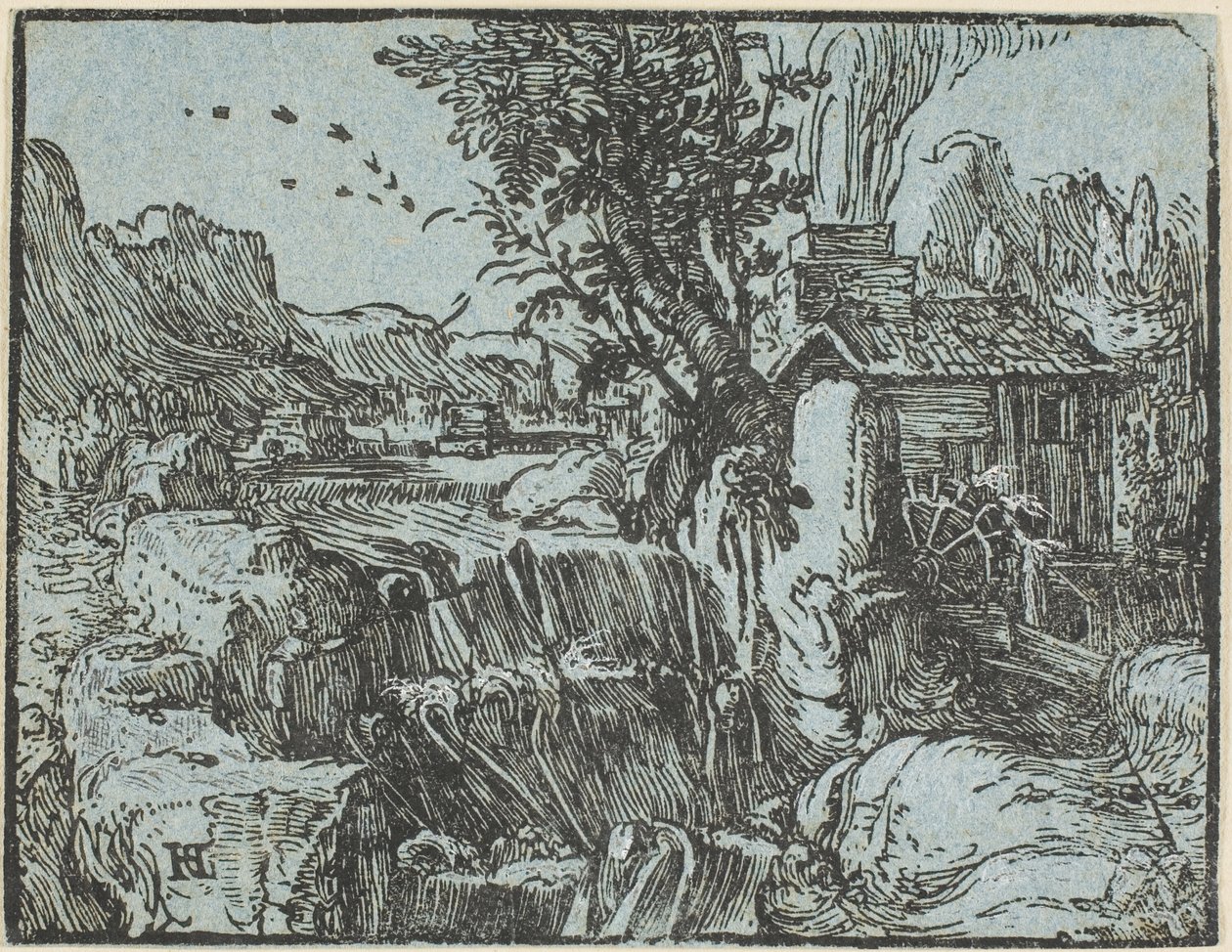 Paesaggio con cascata, da Quattro piccoli paesaggi da Hendrick Goltzius