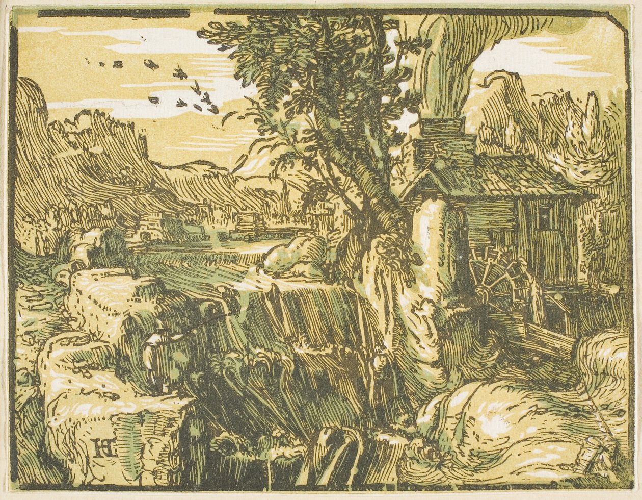 Paesaggio con cascata, da Quattro piccoli paesaggi da Hendrick Goltzius