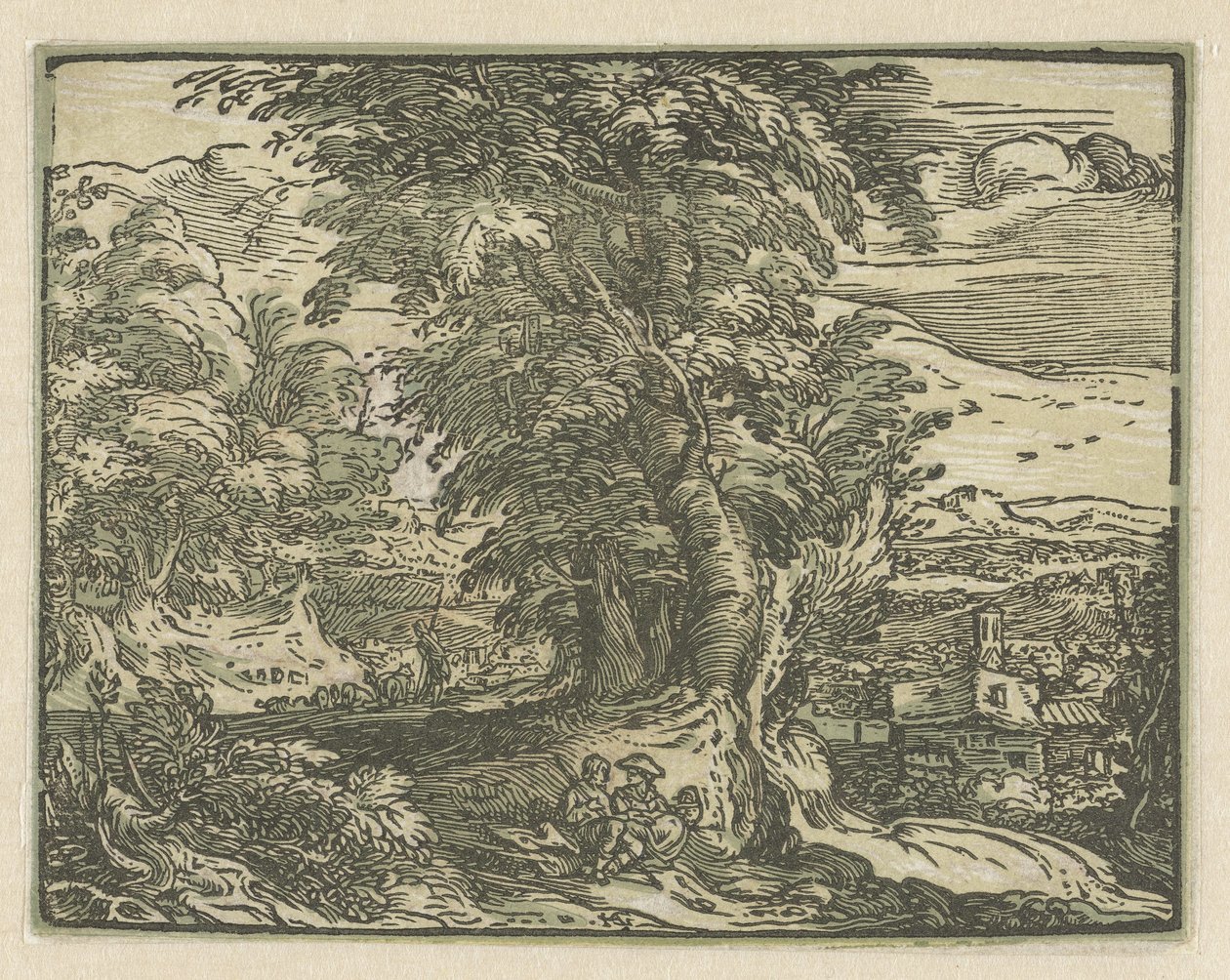 Paesaggio con coppia seduta (serie: Quattro piccoli paesaggi) da Hendrick Goltzius