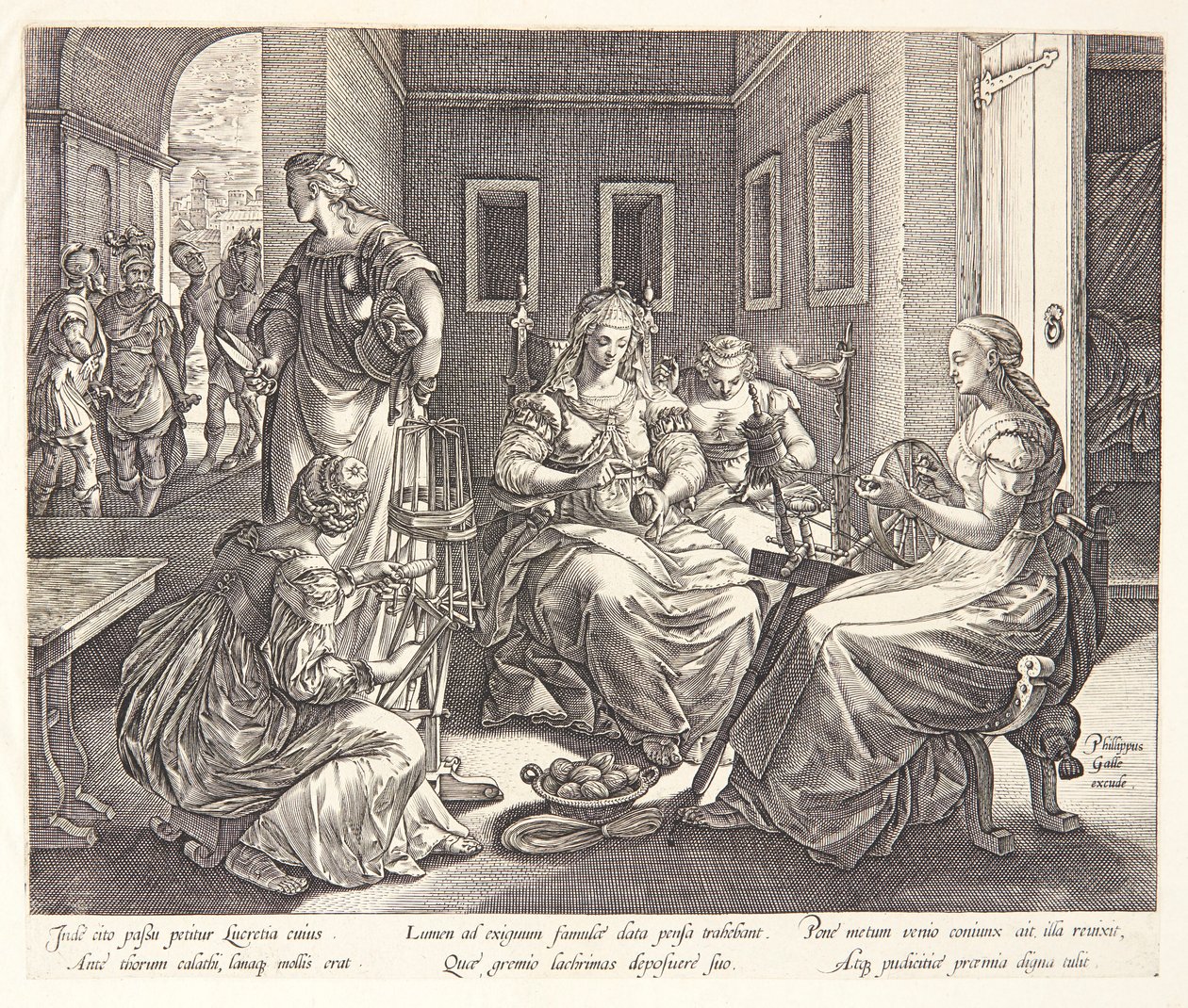 Lucrezia filava insieme alle sue dame di corte da Hendrick Goltzius