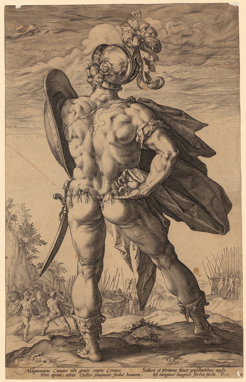 Marcus Valerius Corvus, foglio 6 della serie "Eroi romani" da Hendrick Goltzius