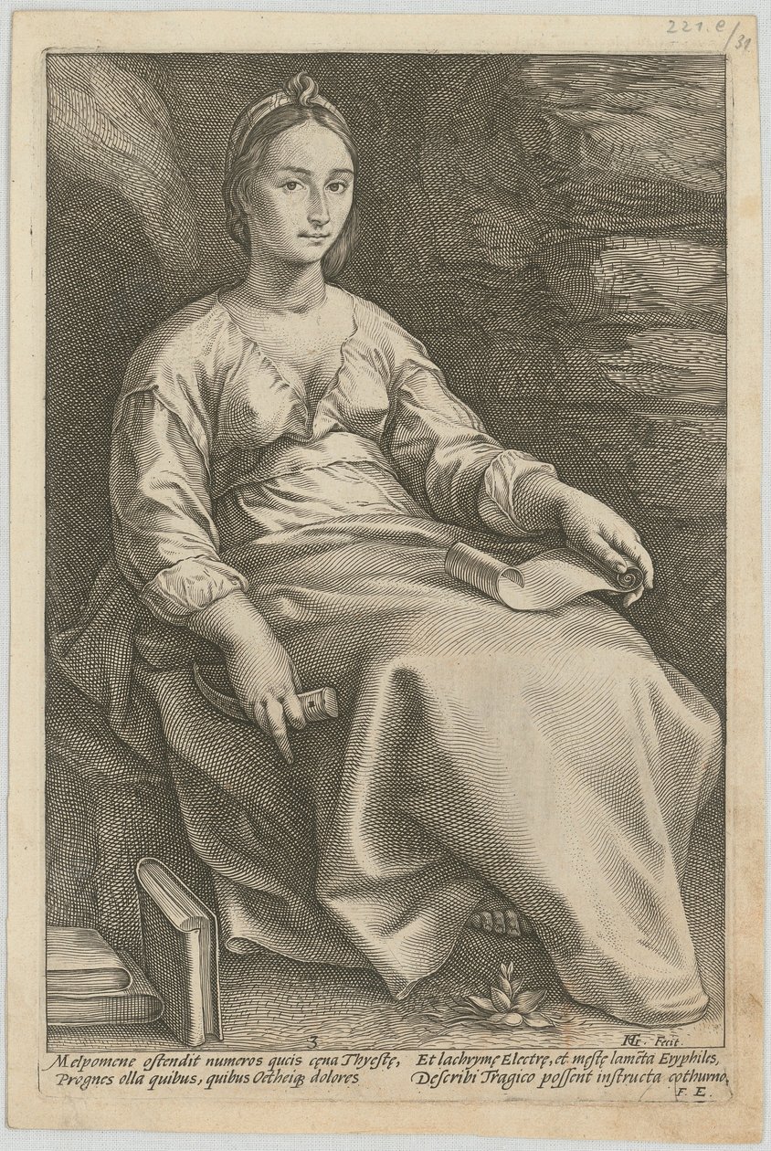 Melpomene, foglio 3 della serie "Nove Muse" da Hendrick Goltzius