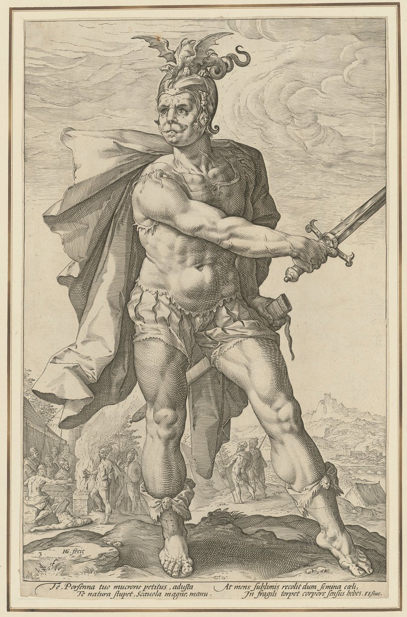 Mucio Scaevola, foglio 3 della serie "Eroi romani" da Hendrick Goltzius