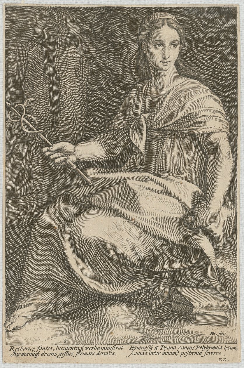Polimnia, tavola 8 della serie «Nove Muse» da Hendrick Goltzius