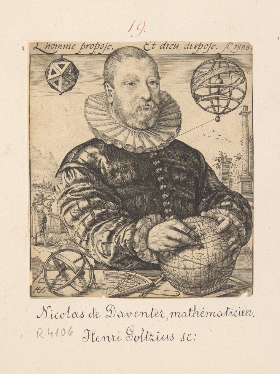 Ritratto di Nicolaus Petri Daventriensis, in realtà Claes Pietersz van Deventer, circa 1540-1602 - matematico e astronomo da Hendrick Goltzius