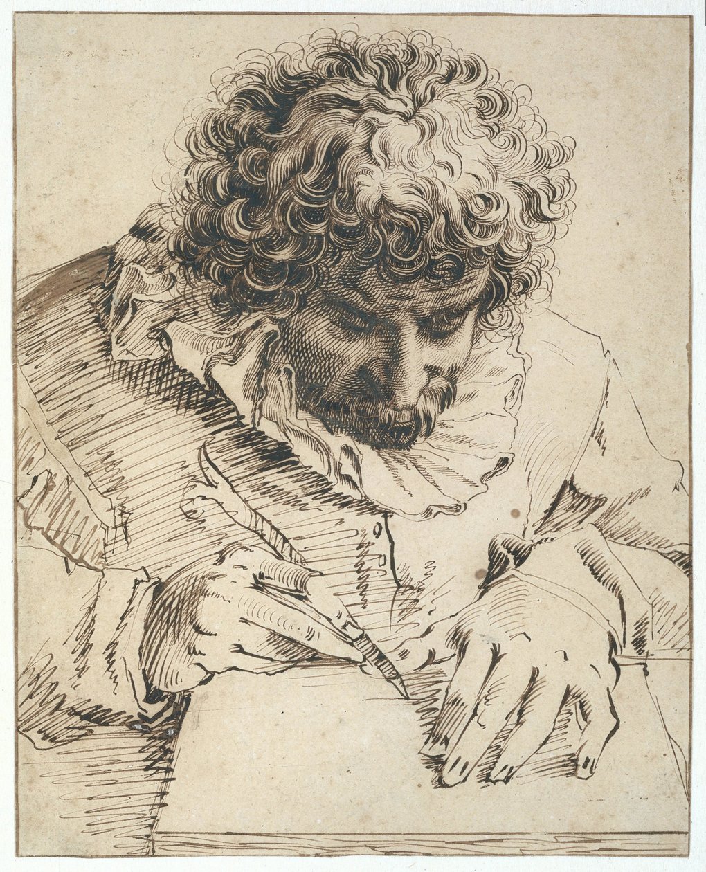 Ritratto di Gillis van Breen, mentre disegna o intaglia il legno da Hendrick Goltzius