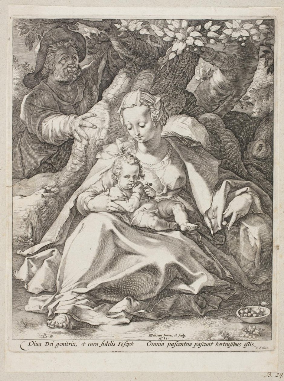 Riposo durante la fuga in Egitto sotto un ciliegio da Hendrick Goltzius