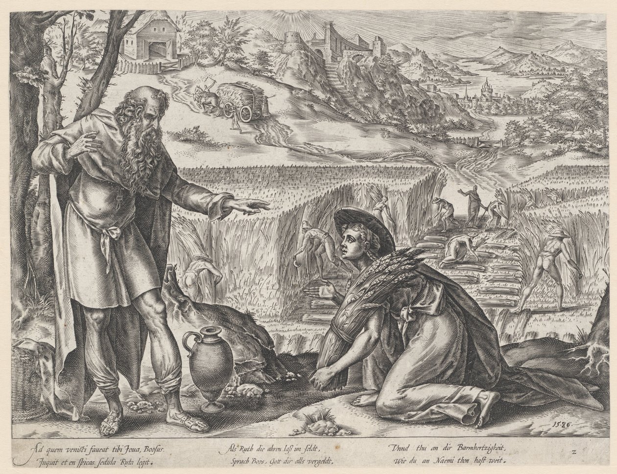 Ruth raccoglie spighe nel campo di Boaz (serie: La storia di Ruth) da Hendrick Goltzius