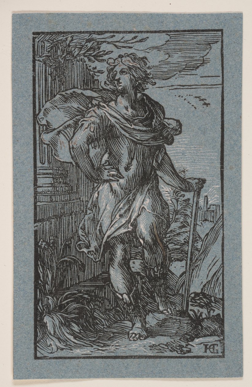 Giovane in piedi con bastone da Hendrick Goltzius