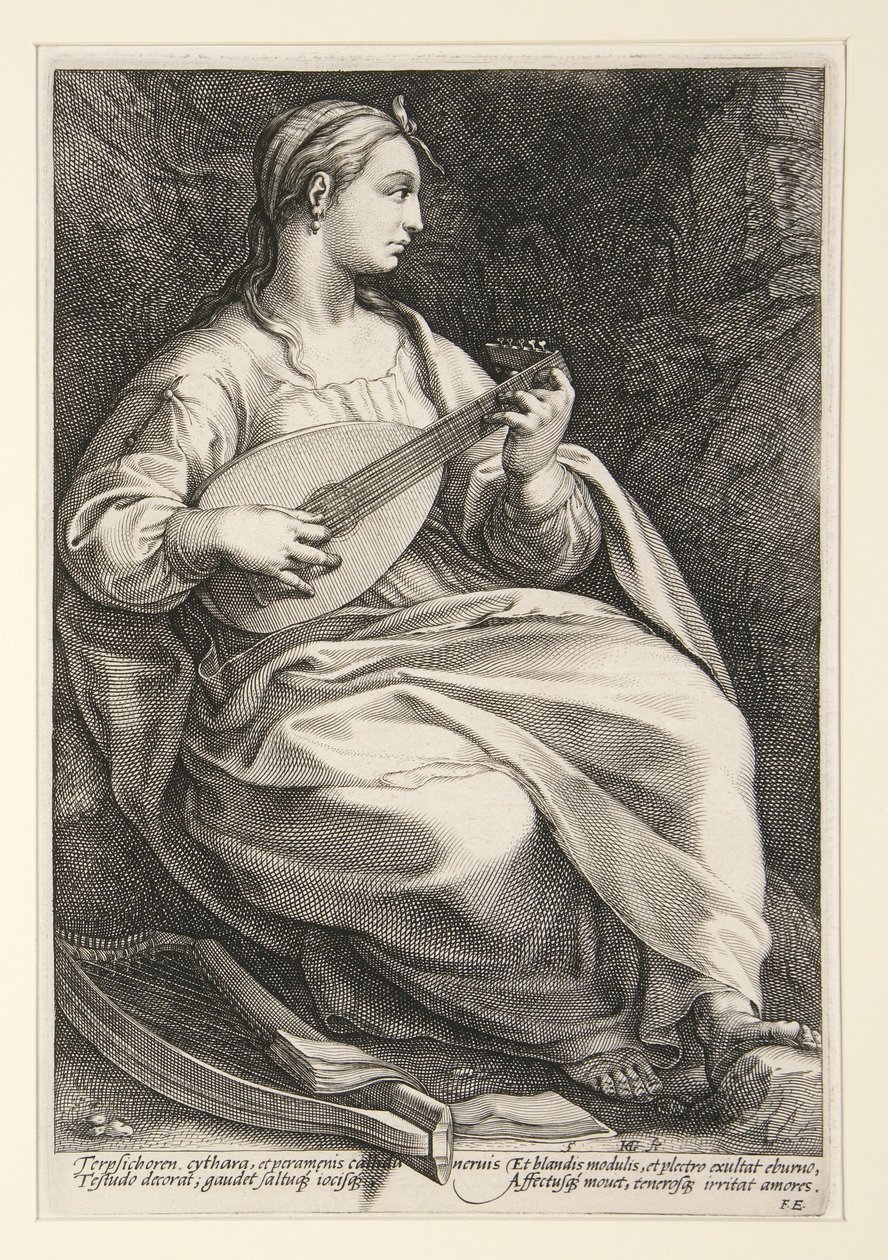 Terpsichore, tavola 5 della serie “Le nove Muse” da Hendrick Goltzius